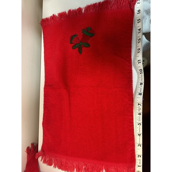 VTG Fieldcrest Lustre Hand Towels Lot of 3 Red Holiday - Picture 6 of 8
